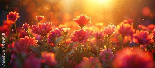 Tranquil and Vibrant Flower Garden Scene Captured in Timelapse with Gentle Flower Movement Dynamic Colors of the Sky and Warm Lighting from Sunset