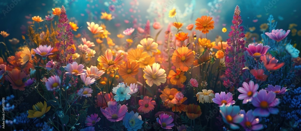 Drone Timelapse Captures Vibrant Flower Garden in Full Bloom The Flowers Sway Gently in the Breeze as the Sky Transitions from Bright Blue to Deep Twilight Drone Timelapse Captures Vibrant Flower Garden in Full Bloom The Flowers Sway Gently in the Breeze as the Sky Transitions from Bright Blue to Deep Twilight