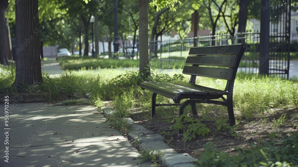 A serene park scene with a solitary bench surrounded by lush greenery and sunlight filtering through the trees, evoking peace and relaxation. A serene park scene with a solitary bench surrounded by lush greenery and sunlight filtering through the trees, evoking peace and relaxation.