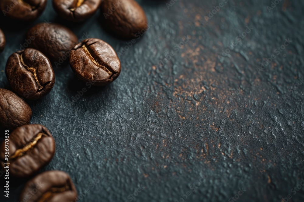 Brown Roasted Coffee Beans Closeup On Dark Background with generative ai Brown Roasted Coffee Beans Closeup On Dark Background with generative ai