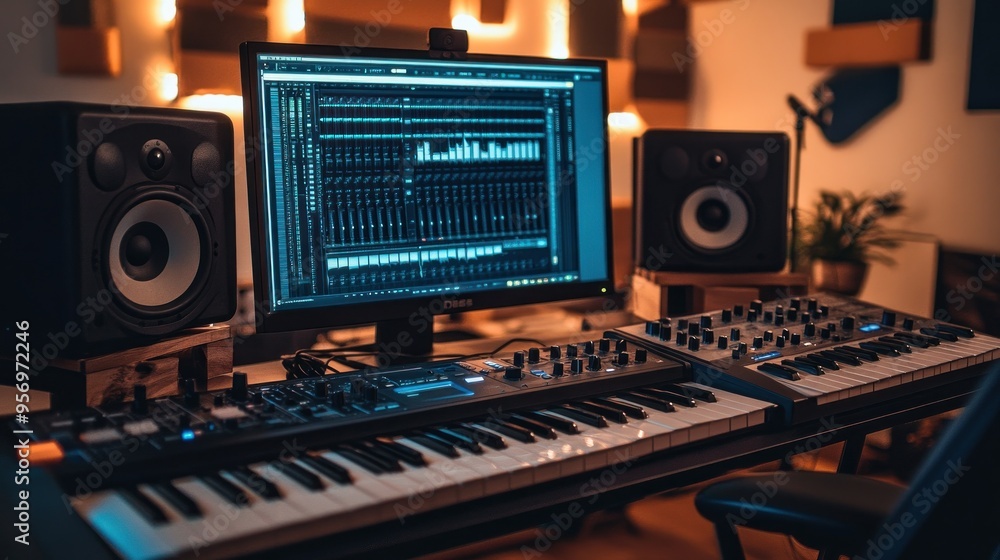 Music Studio Setup with a Computer and a Keyboard Music Studio Setup with a Computer and a Keyboard