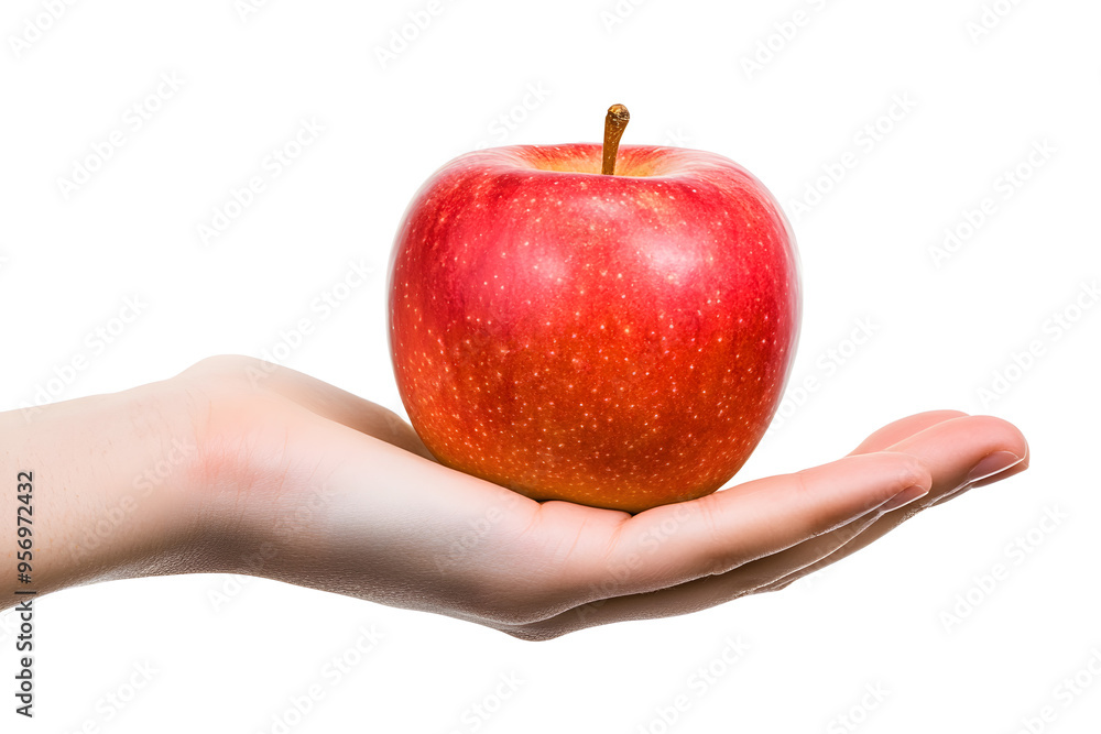 Female hand holding red apple isolated on white background Female hand holding red apple isolated on white background