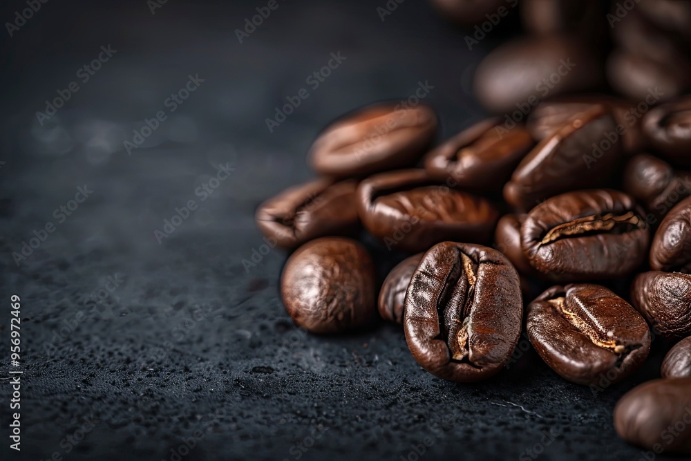 Brown Roasted Coffee Beans Closeup On Dark Background with generative ai Brown Roasted Coffee Beans Closeup On Dark Background with generative ai