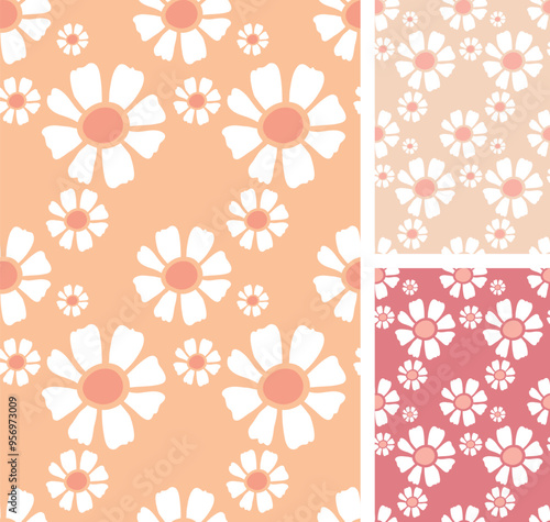 Daisy pattern, wallpaper design, soft colors, kids room wallpaper.