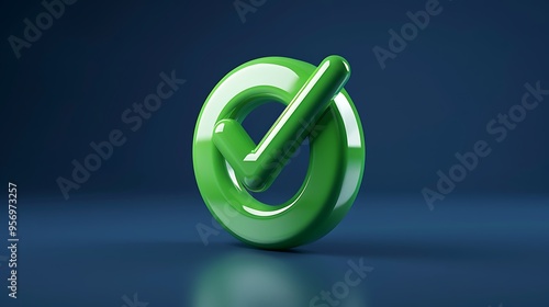 Green checkmark on a dark blue background symbolizing approval, validation, success, or completion in a stylish 3D design.