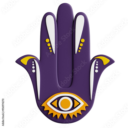 PNG 3D Hamsa Icon Isolated on a White Background photo