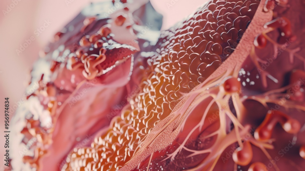 An extreme close-up of human tissue, showcasing the minute details and textures of blood vessels and cells. An extreme close-up of human tissue, showcasing the minute details and textures of blood vessels and cells.