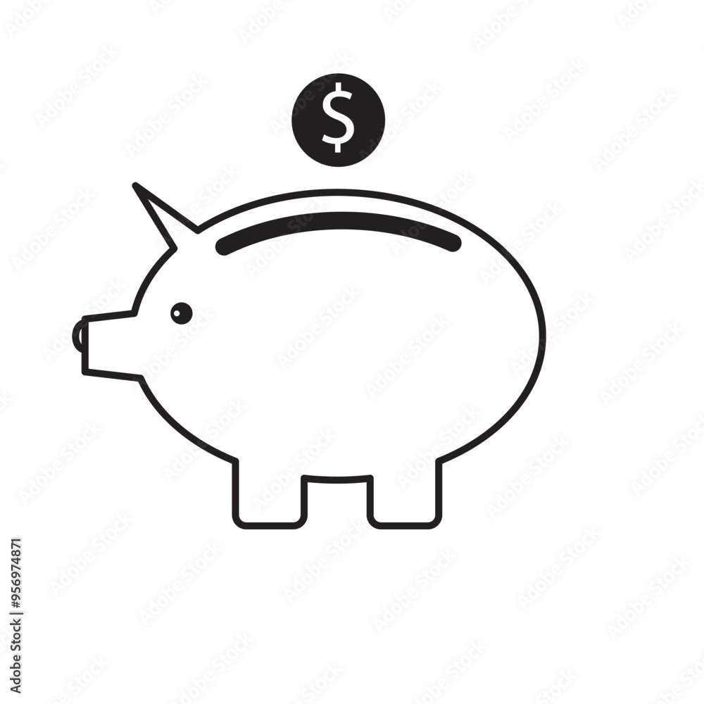 Piggy bank icon vector. piggy money icon. Silhouette icons of piggy banks with a dollar coin, symbolizing savings and financial security. Vector illustration. Piggy bank icon vector. piggy money icon. Silhouette icons of piggy banks with a dollar coin, symbolizing savings and financial security. Vector illustration.