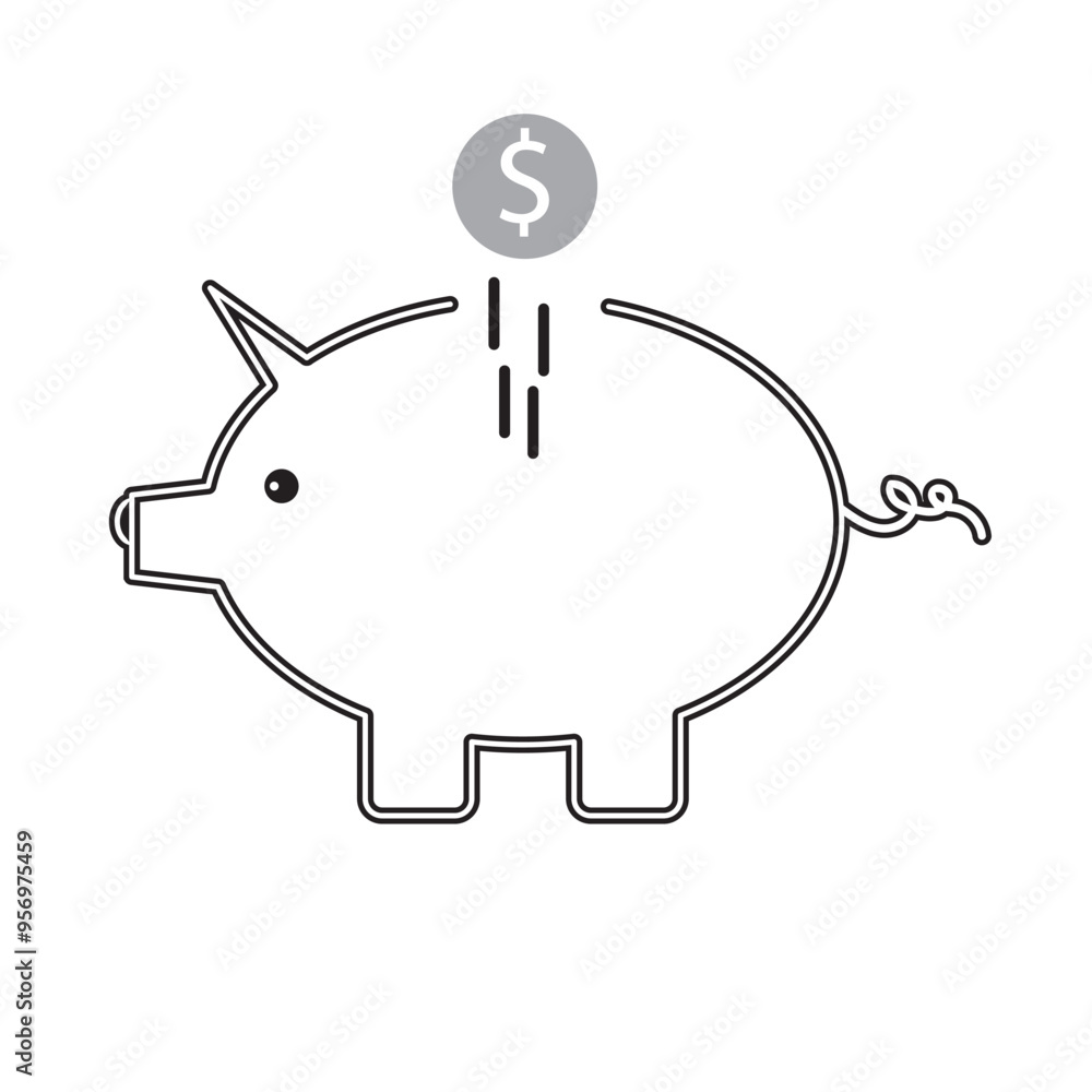Piggy bank icon vector. piggy money icon. Vector icon of a piggy bank with a dollar symbol, symbolizing savings and financial management. Editable stroke. Piggy bank icon vector. piggy money icon. Vector icon of a piggy bank with a dollar symbol, symbolizing savings and financial management. Editable stroke.