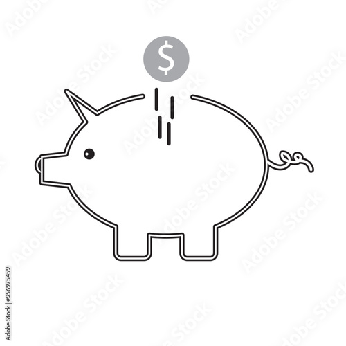 Piggy bank icon vector. piggy money icon. Vector icon of a piggy bank with a dollar symbol, symbolizing savings and financial management. Editable stroke.