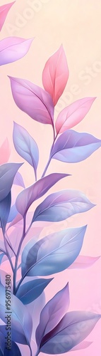 Elegant watercolor illustration of purple and pink leaves on a pastel background, perfect for art and nature-themed designs.