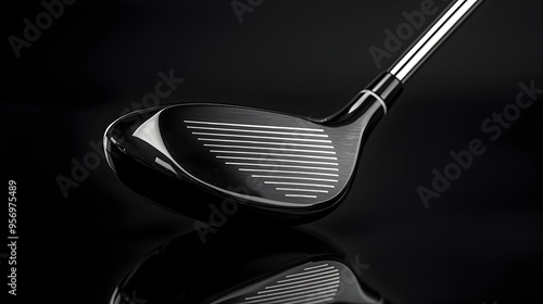 Close-Up of Sleek,Reflective Golf Club Head on Black Background photo