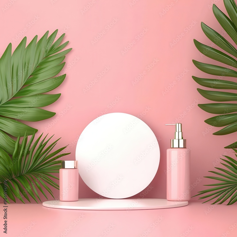 Chemical-free cosmetics, natural beauty products display, illustration Chemical-free cosmetics, natural beauty products display, illustration