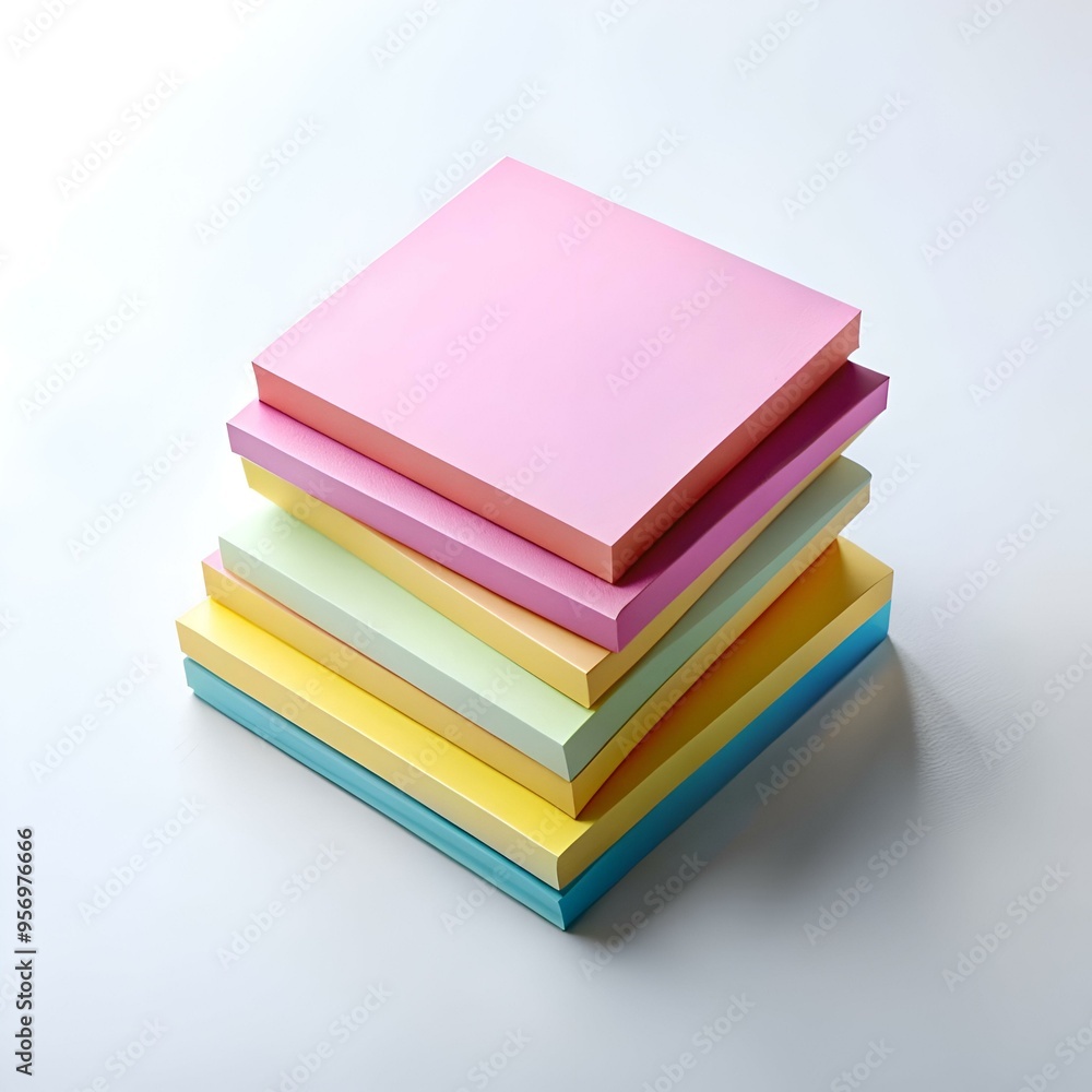 A stack of colorful sticky notes in pink. yellow. green. and blue. perfect for adding a touch of brightness to your office or workspace. A stack of colorful sticky notes in pink. yellow. green. and blue. perfect for adding a touch of brightness to your office or workspace.