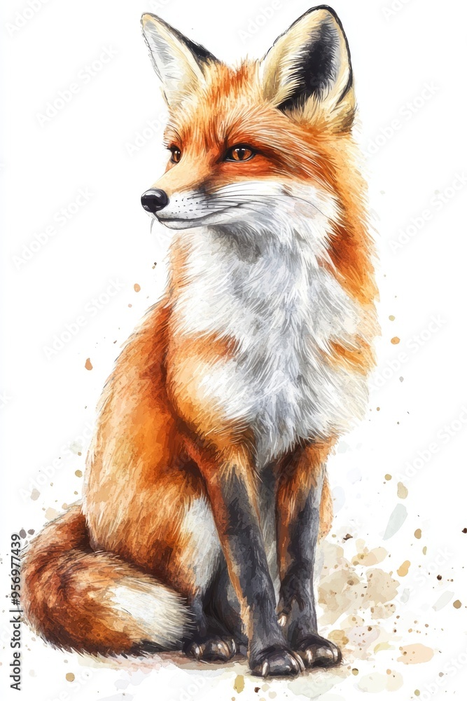 Fototapeta premium Red Fox Watercolor