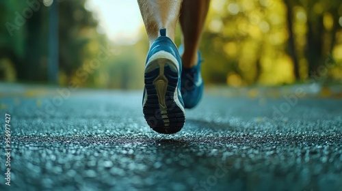 A close-up of a runnerâ€™s feet as they sprint forward, symbolizing the act of pushing oneself to the limit photo