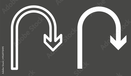 Go back return arrow icon, simple vector u turn shape pointer flat design pictogram vector elements for app ads web banner button ui ux interface elements. Replaceable vector