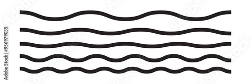 Wave zigzag line simple thin to thick element decor design vector or single ripple curve zig zag wiggly separator pictogram graphic for seal water or ocean symbol, wavy pattern clipart stroke black