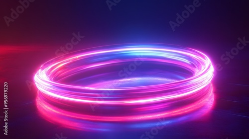 Floating holo rings with neon light trails photo