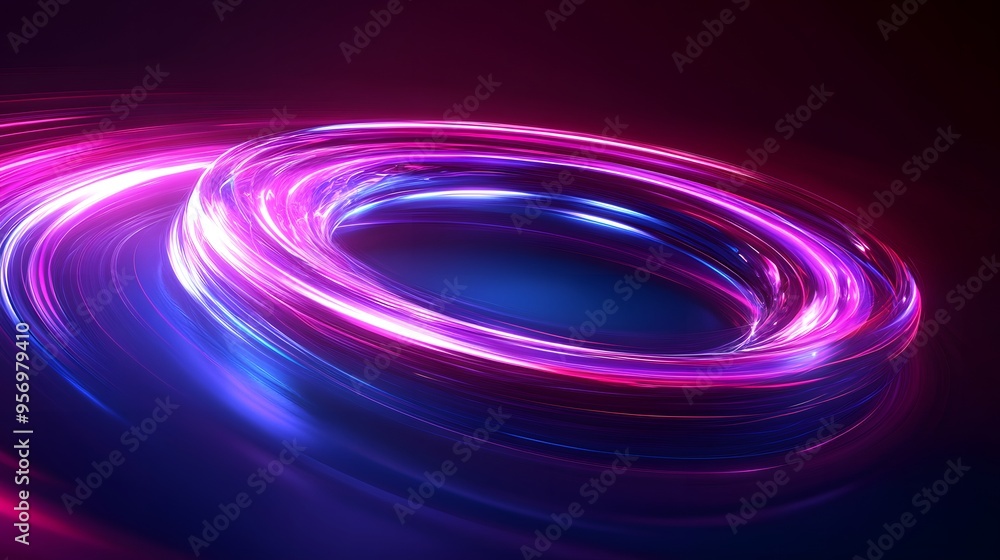 Floating holo rings with neon light trails Floating holo rings with neon light trails