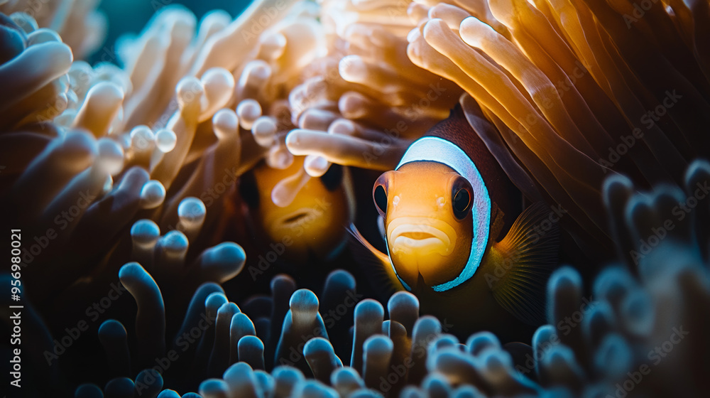 Clownfish Hiding in Anemone - Underwater Wildlife Photography Clownfish Hiding in Anemone - Underwater Wildlife Photography