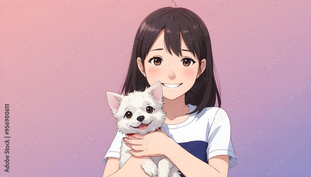 girl with a dog smiling happily girl with a dog smiling happily