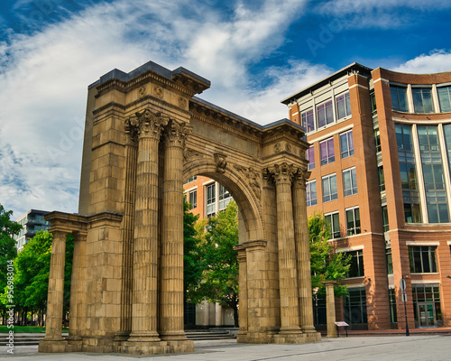 Union Station arch in downtown Columbus Ohio. Arena district USA 2024 