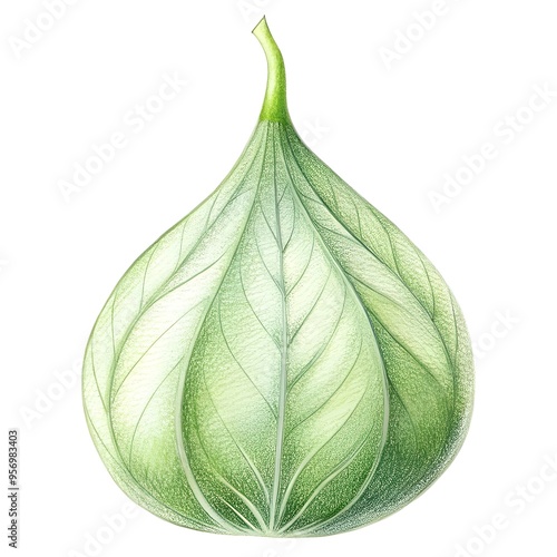 A detailed. hand drawn illustration of a blunt leaf fig. showcasing its unique leaf structure and vibrant green color. photo