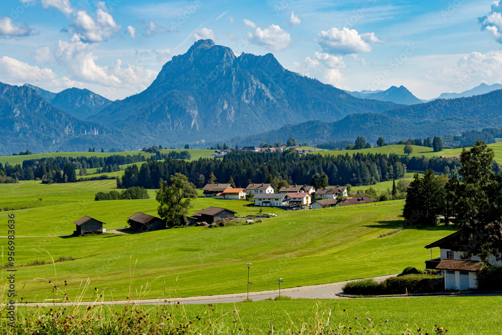 View from the Enzensberg to the Säuling of the Ammergau Alps in Bavaria and to the royal castles View from the Enzensberg to the Säuling of the Ammergau Alps in Bavaria and to the royal castles