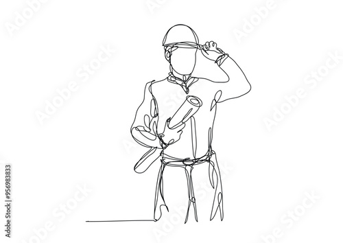line construction, Civil engineer, Continuous one line drawing , Architects and worker