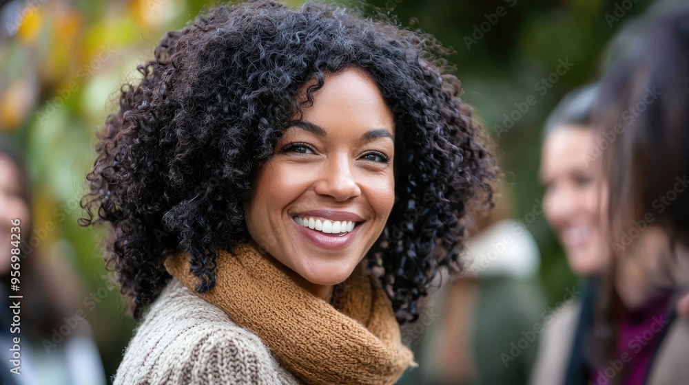 A woman smiling warmly as she introduces herself to a group of people, embodying confidence and approachability A woman smiling warmly as she introduces herself to a group of people, embodying confidence and approachability
