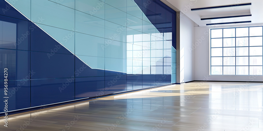 Fototapeta premium Navy blue and light blue debt ratio line on a sleek, modern wall with a high-gloss finish.