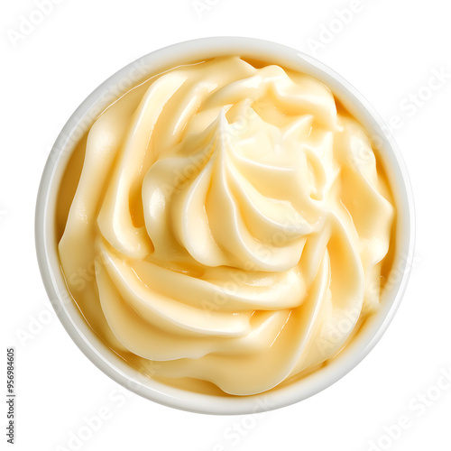 Whipped vanilla cream swirl top view isolated on white background 