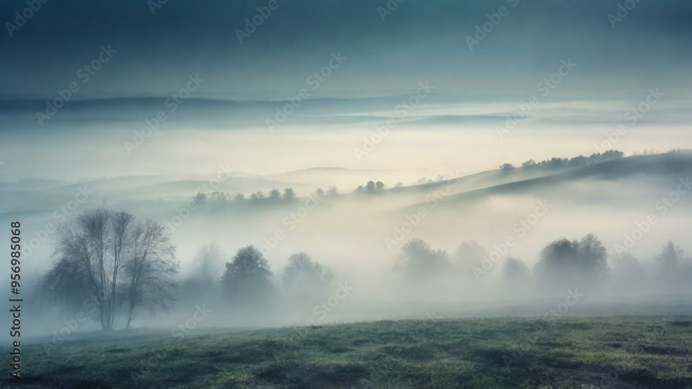 custom made wallpaper toronto digitalDreamy foggy landscape in pastel colors