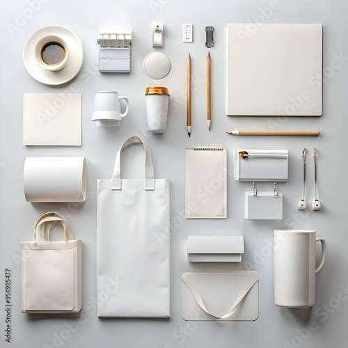 A clean and modern mockup of various promotional items. perfect for showcasing your brand designs.