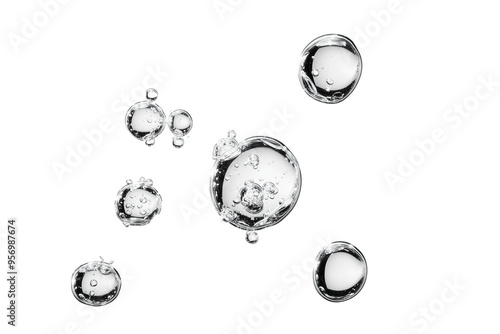 Clear water bubbles isolated on a transparent background for design purposes