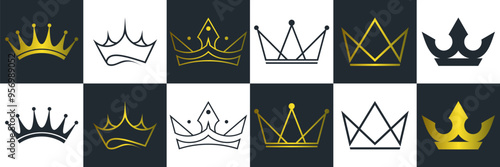 collection crown gold and black, icon design business logo 