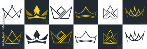 collection crown gold and black, icon design business logo 