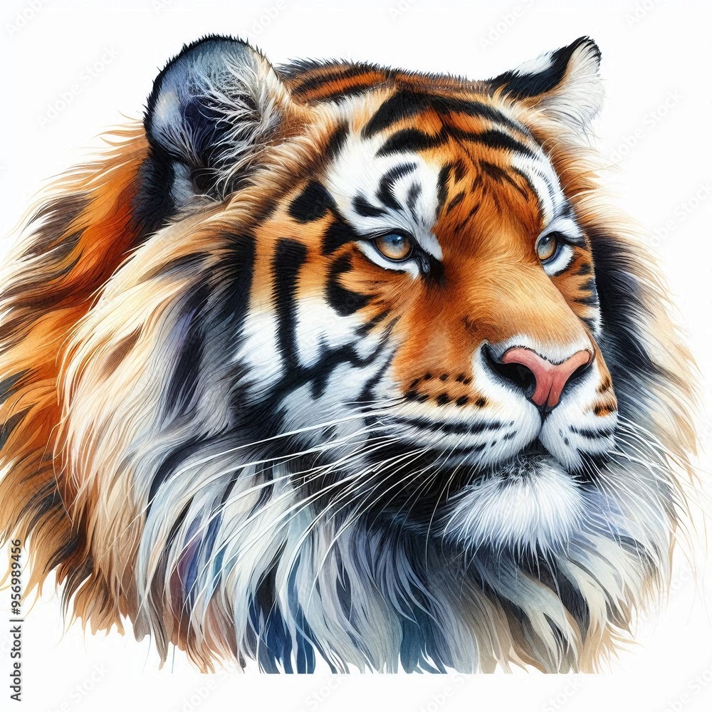 Watercolour tiger animal isolated on transparent background, generated by AI Watercolour tiger animal isolated on transparent background, generated by AI