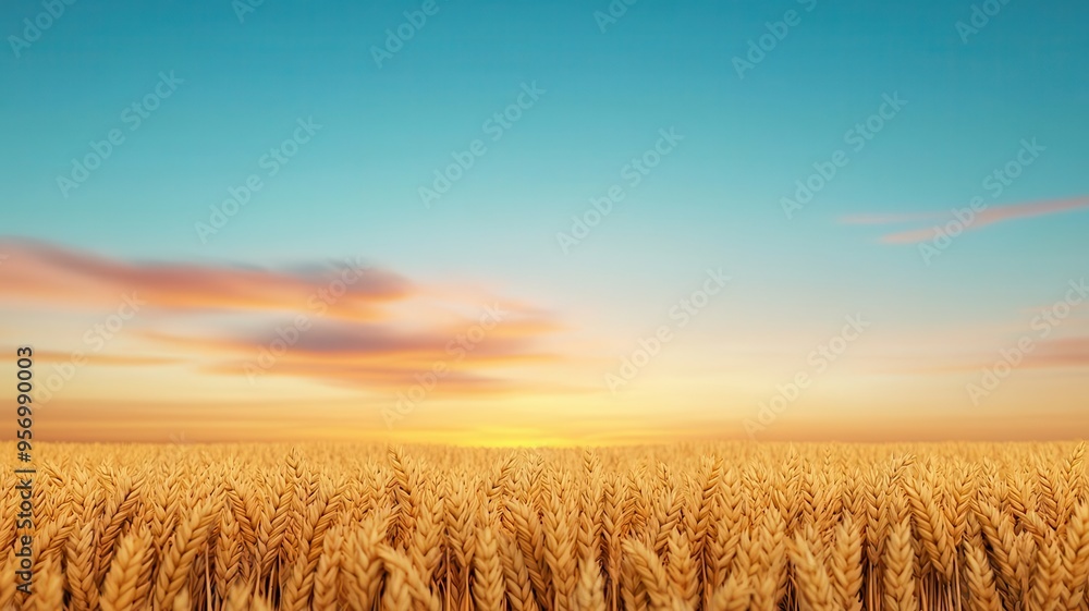 Organic grain field, sunset backdrop, illustration Organic grain field, sunset backdrop, illustration