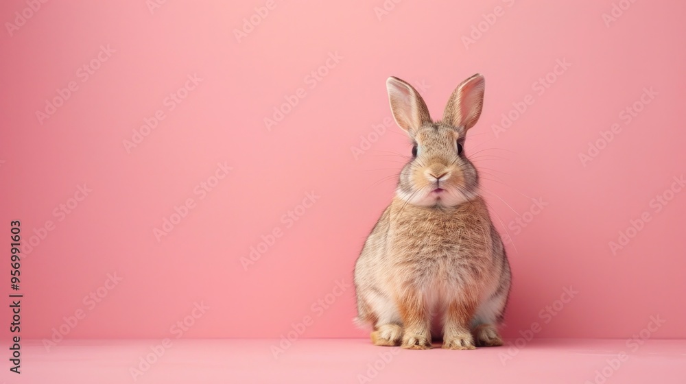 Fototapeta premium Adorable chubby animal standing and peeking curiously out from a solid pastel background with ample space above for text overlay or copy