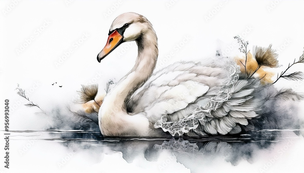 Fototapeta premium Elegant swan on a white background