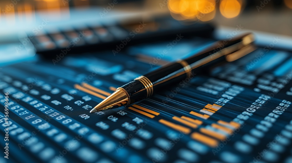 financial chart and pen on the table with blur bokeh background financial chart and pen on the table with blur bokeh background