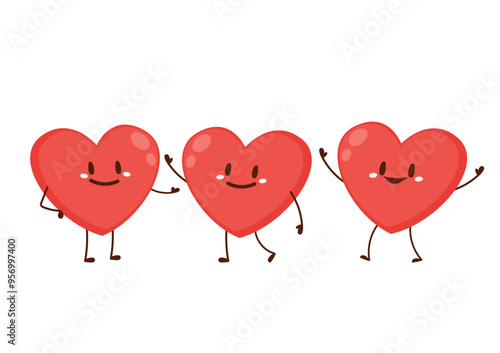 Red cute heart character. Romantic flat style Valentine's Day illustrations to express feelings of love.