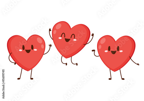 Red cute heart character. Romantic flat style Valentine's Day illustrations to express feelings of love.