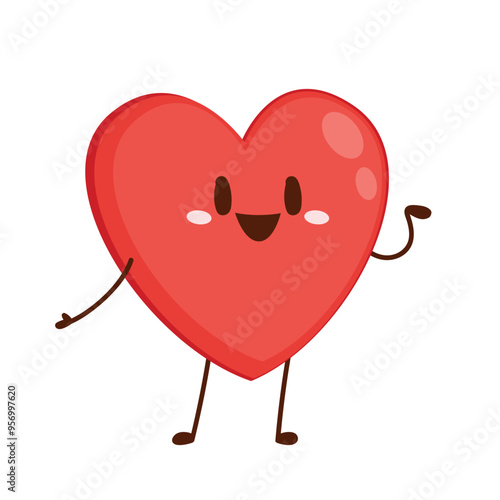 Red cute heart character. Romantic flat style Valentine's Day illustrations to express feelings of love.