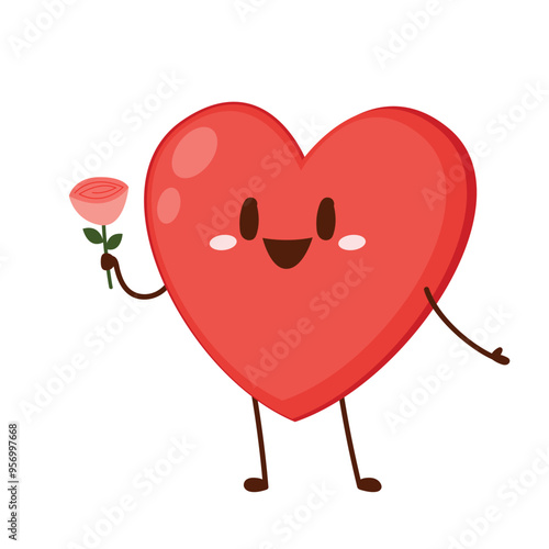 Red cute heart character. Romantic flat style Valentine's Day illustrations to express feelings of love.