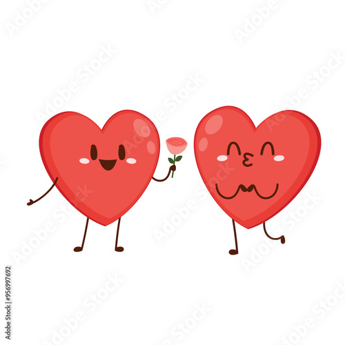 Red cute heart character. Romantic flat style Valentine's Day illustrations to express feelings of love.