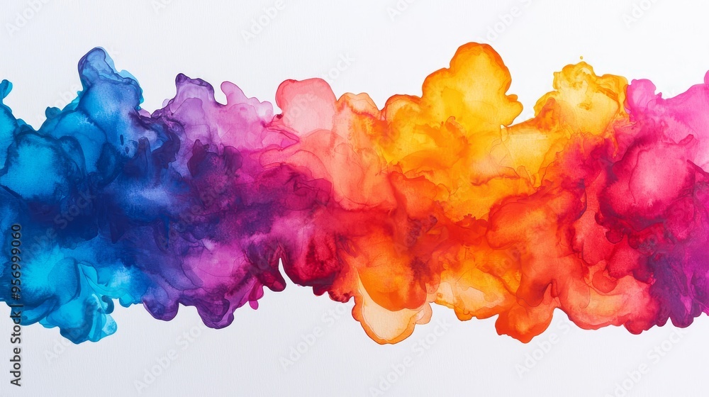 Fototapeta premium Ethereal Watercolor Abstract Landscape with Vivid Splashes and Dreamlike Blending, Close-Up Copy Space for Text