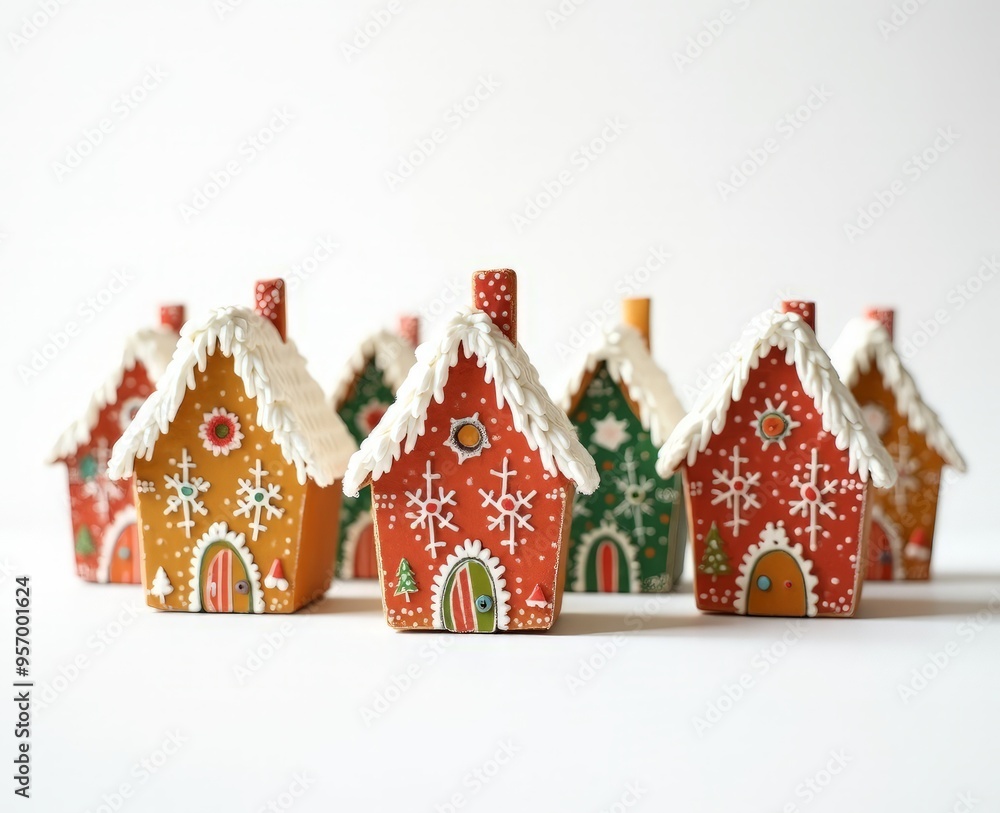 Naklejka premium a set of ginger houses on a white background